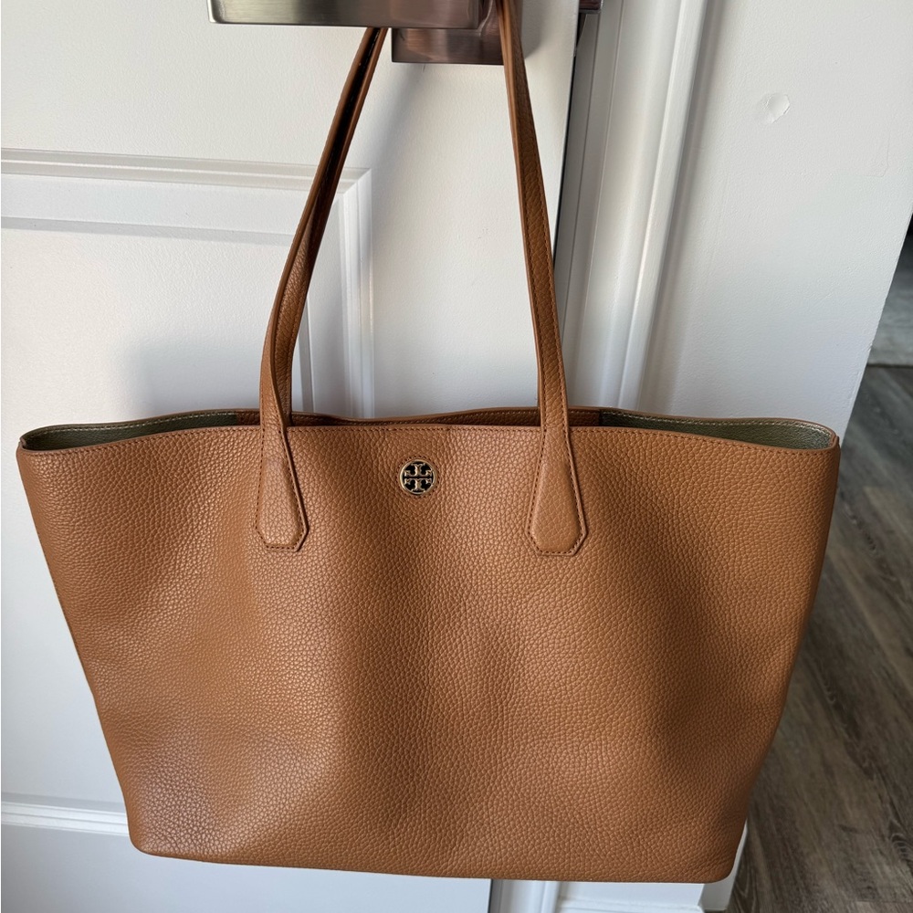 Tory Burch Brown Leather Tote with Spacious Design
